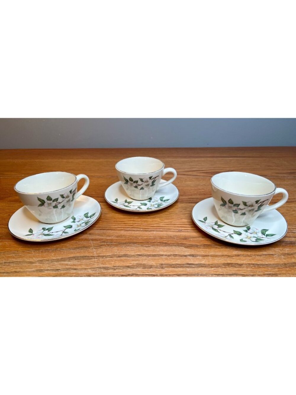 Set of 3 Vintage Harker Pottery Dogwood Blossoms Tea Cup and Saucer